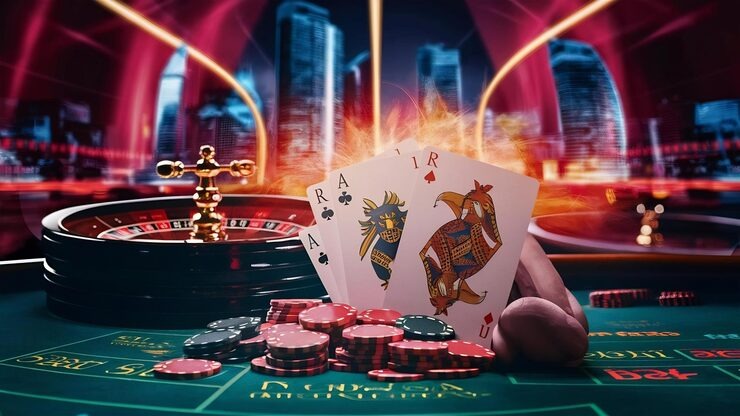 Live Lucky Twins table with two dealers holding cards in a broadcast studio